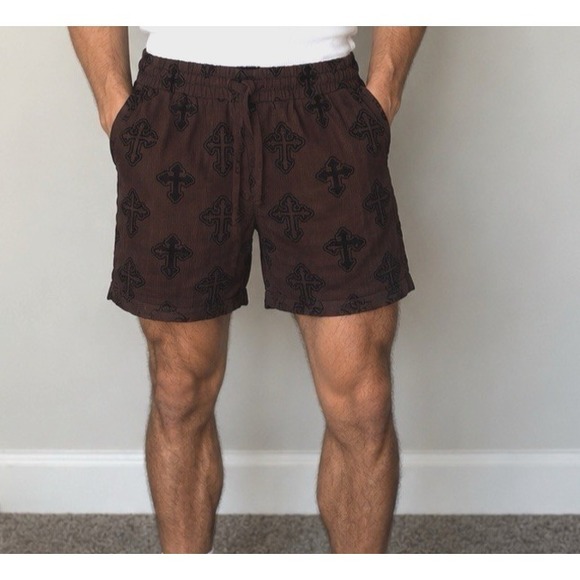 AllSaints Pants - All Saints Men's Brown Cross Bermuda Shorts Polyester Pockets Drawstring New